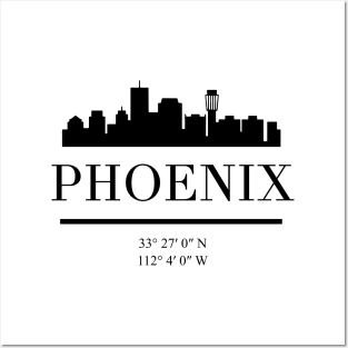 PHOENIX ARIZONA BLACK SILHOUETTE SKYLINE ART Posters and Art